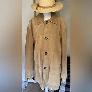 Vtg AM Studio heavy Suede tan Barn Chord Coat utility winter Jacket L (29” L)